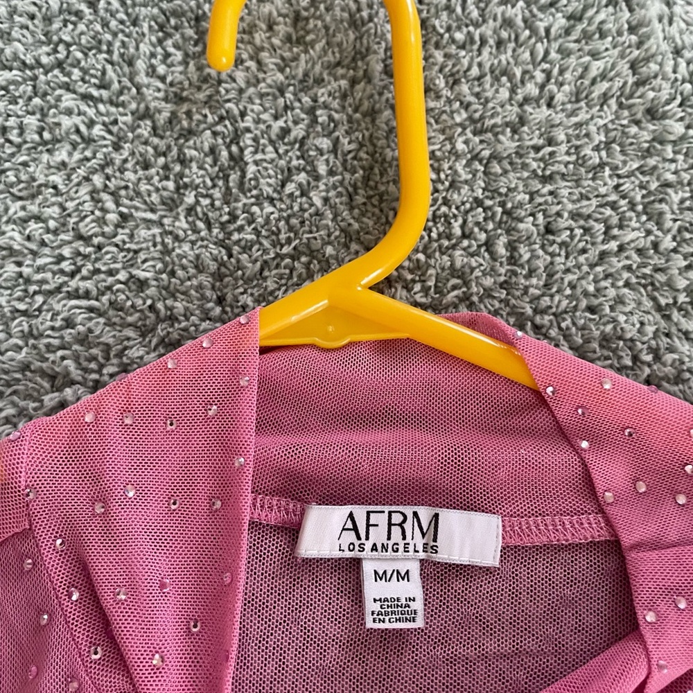 AFRM Pink Mesh Top with Rhinestone Accents